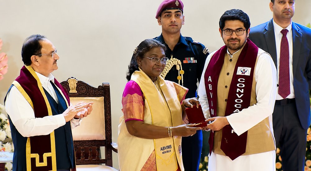 Dr. Subhasish Deb receiving the DM Cardiology Gold Medal from the President of India